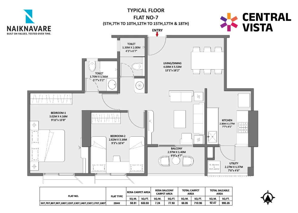 2 BHK floor plan for Central Vista