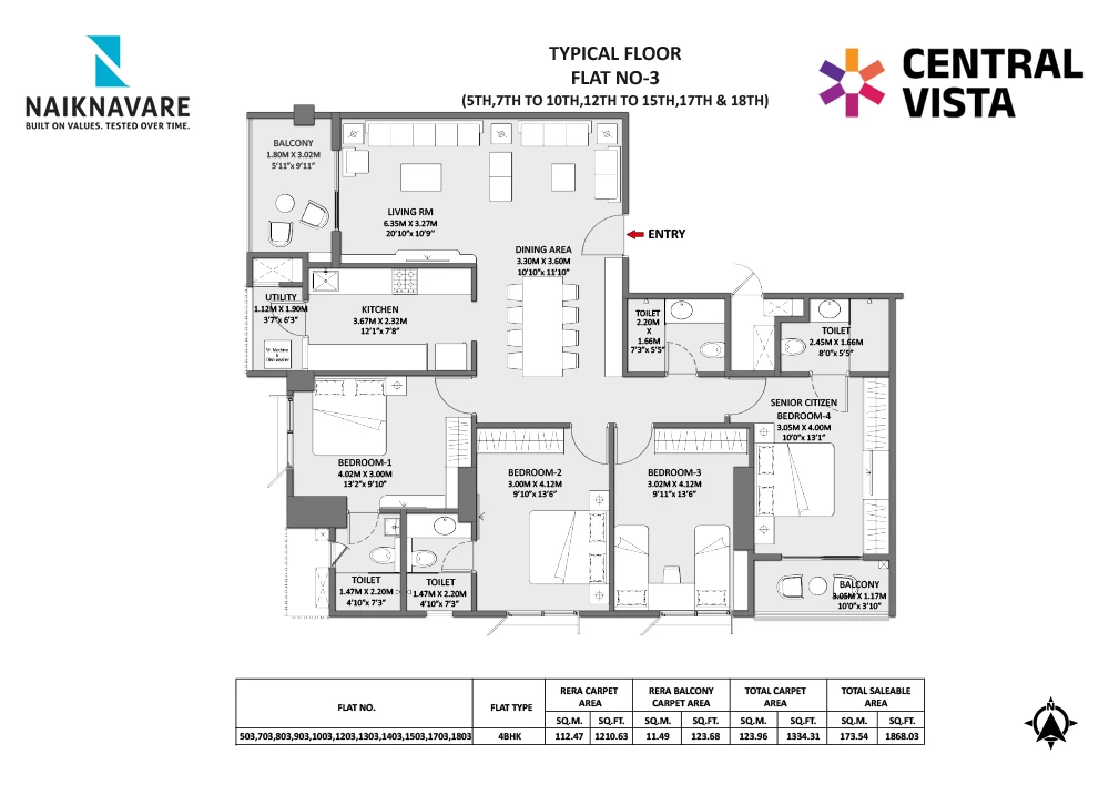 4 BHK floor plan for Central Vista